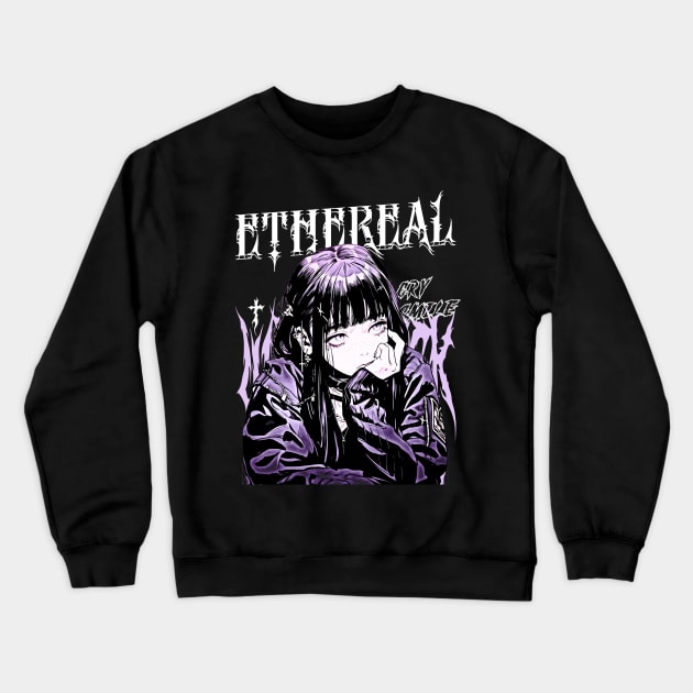 Ethereal Anime Girl Crewneck Sweatshirt by cursedink